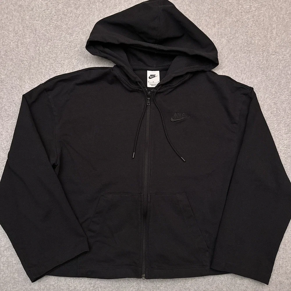 Nike Sportswear Fleece Hoodie Womens Medium Black‎ Oversized Crop Boxy CJ3752